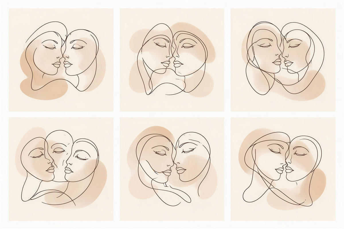 Fototapeten Subtile Gesichter in Line Art