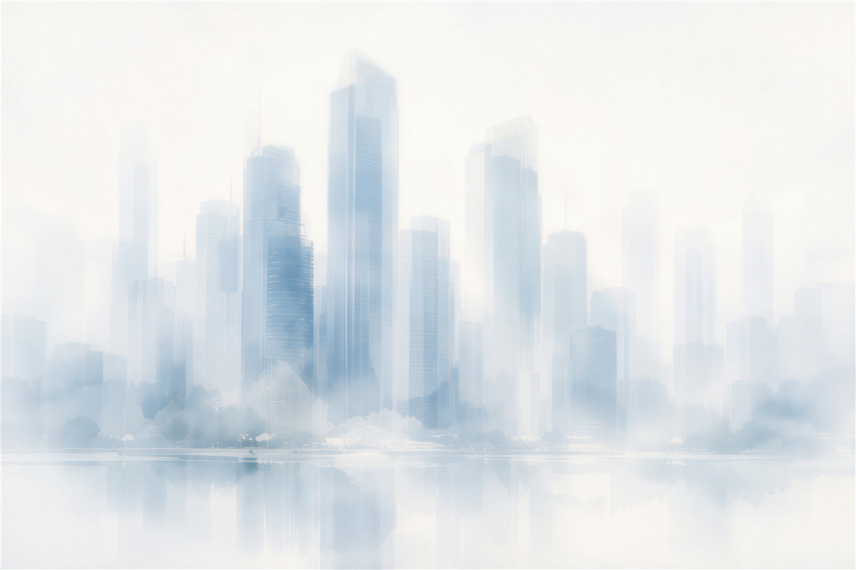 Fototapeten Ätherische Stadt im blauen Nebel