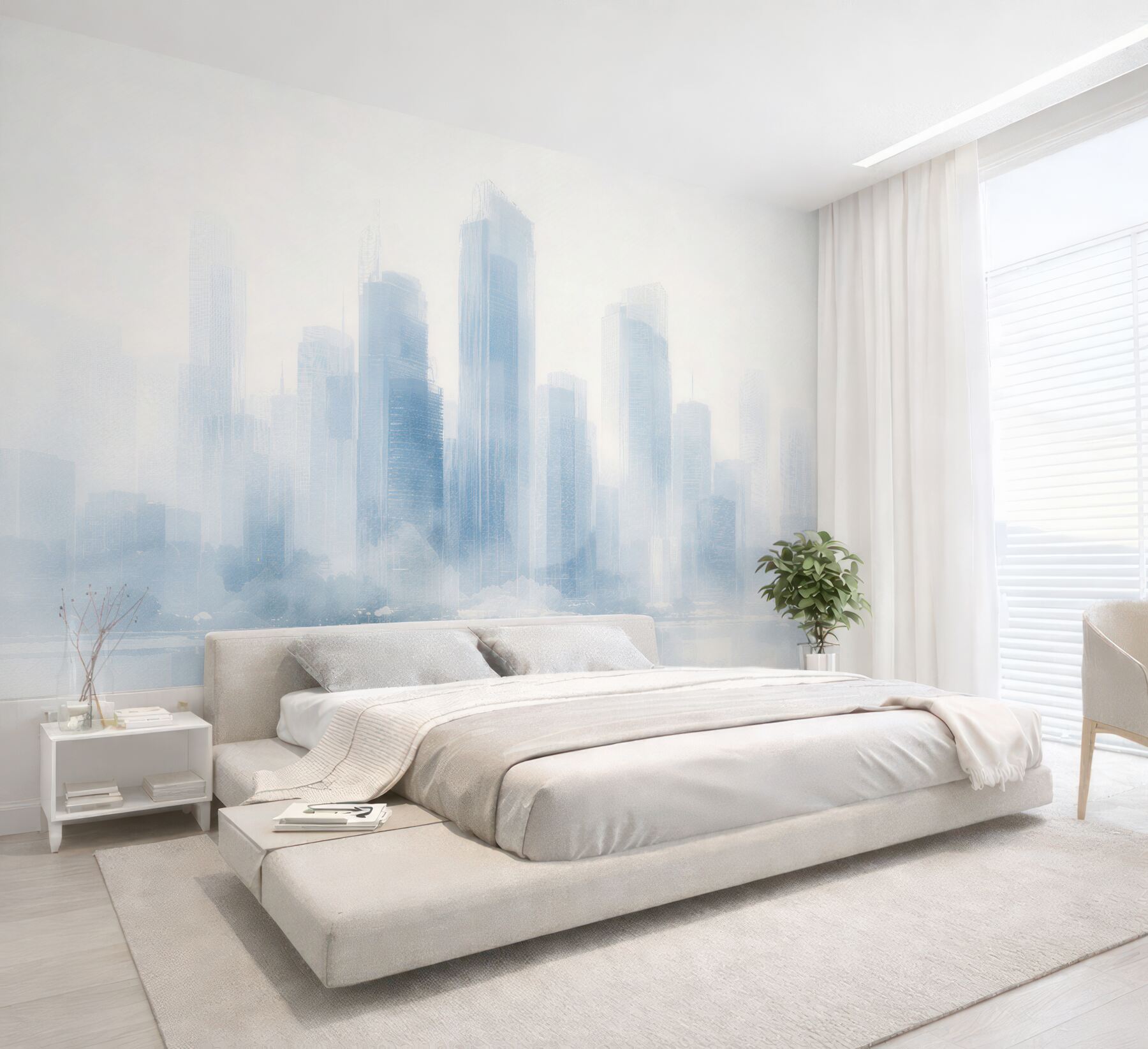 Fototapeten Ätherische Stadt im blauen Nebel