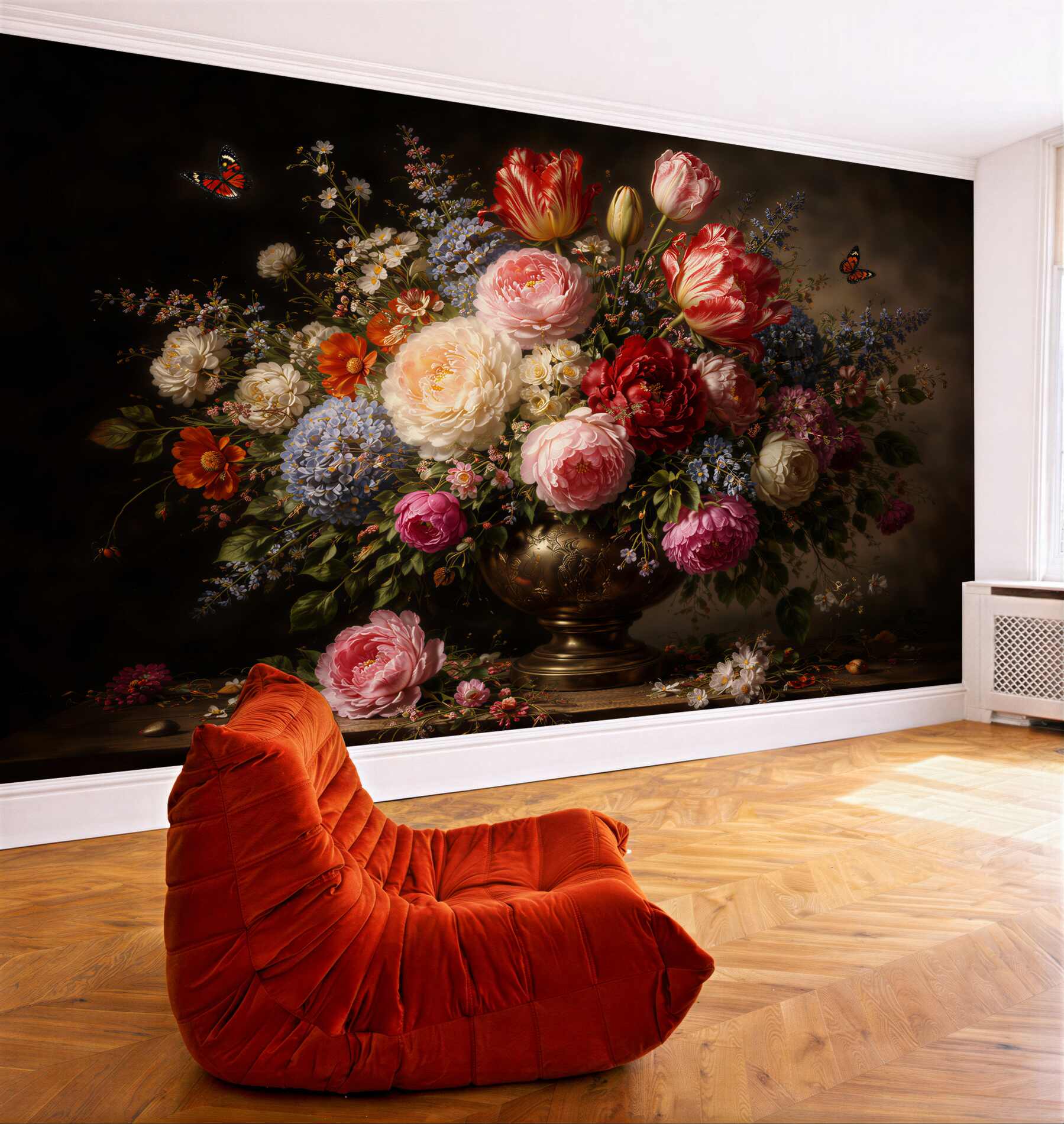 Fototapeten Barocker Blumenstrauß im Dunkel