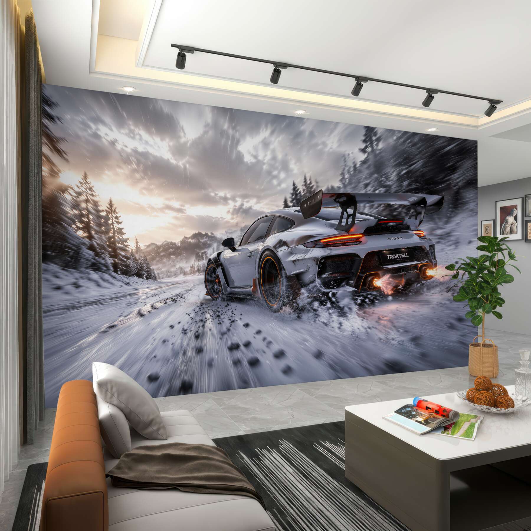 Fototapeten Sportwagen in winterlicher Fahrt