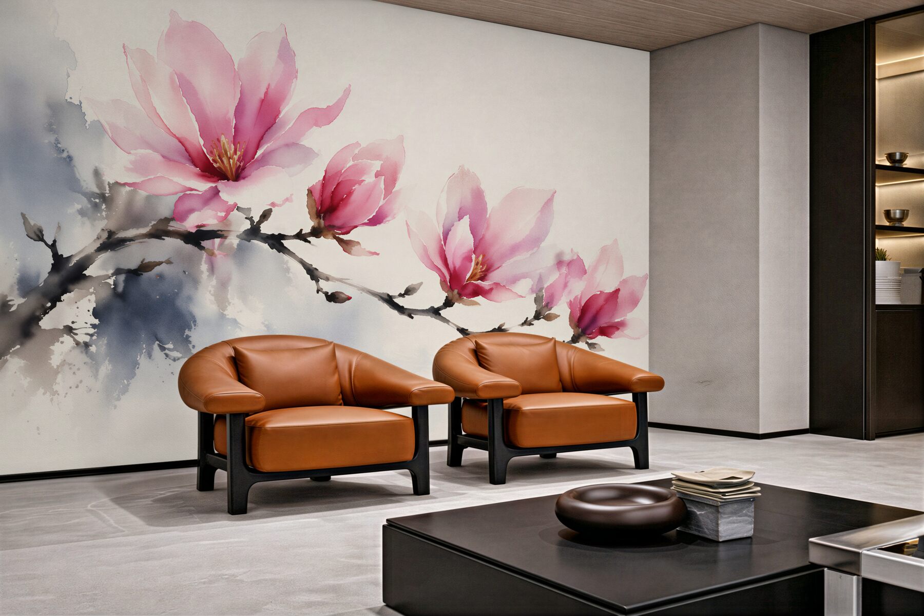 Fototapeten Aquarell-Magnolienzweig