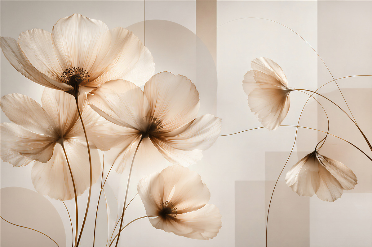Fototapeten Zarte Blumen in Beige