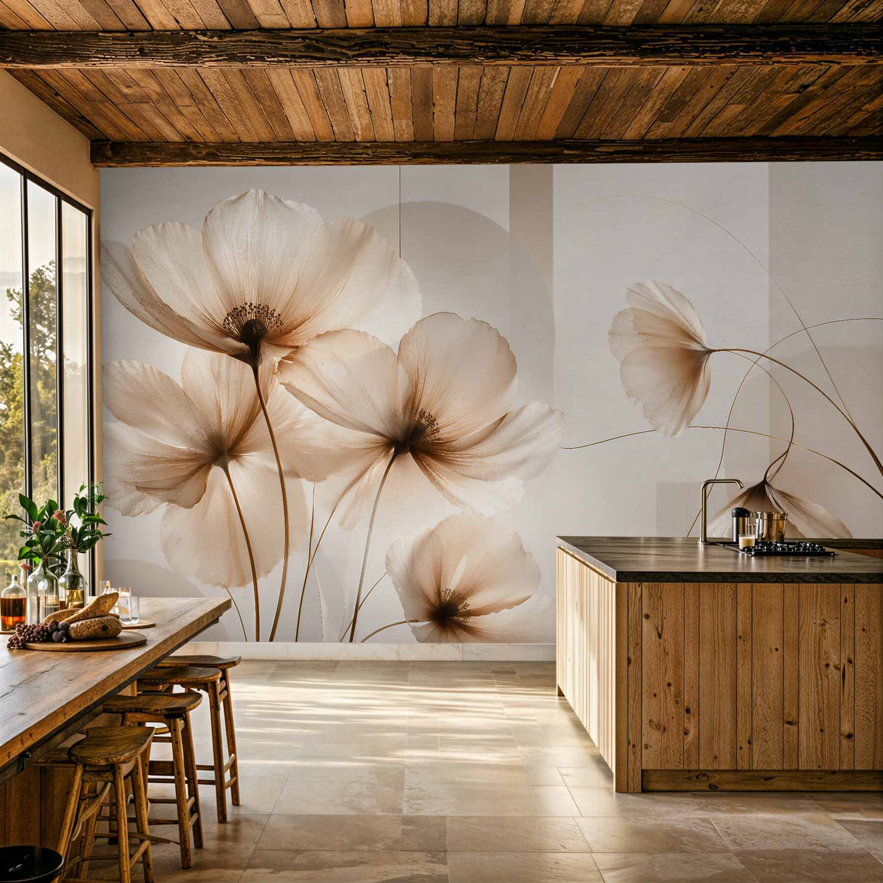 Fototapeten Zarte Blumen in Beige