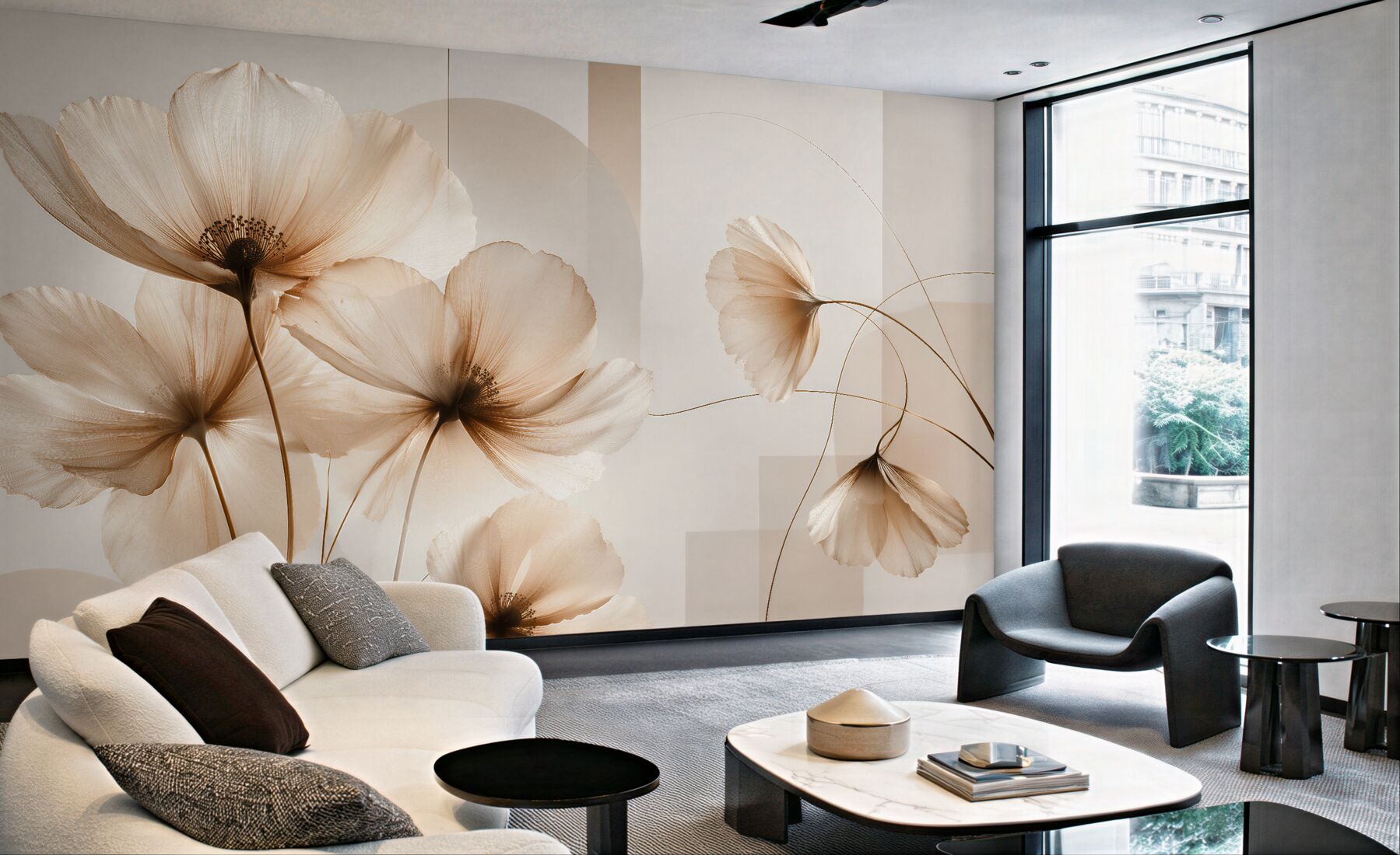 Fototapeten Zarte Blumen in Beige