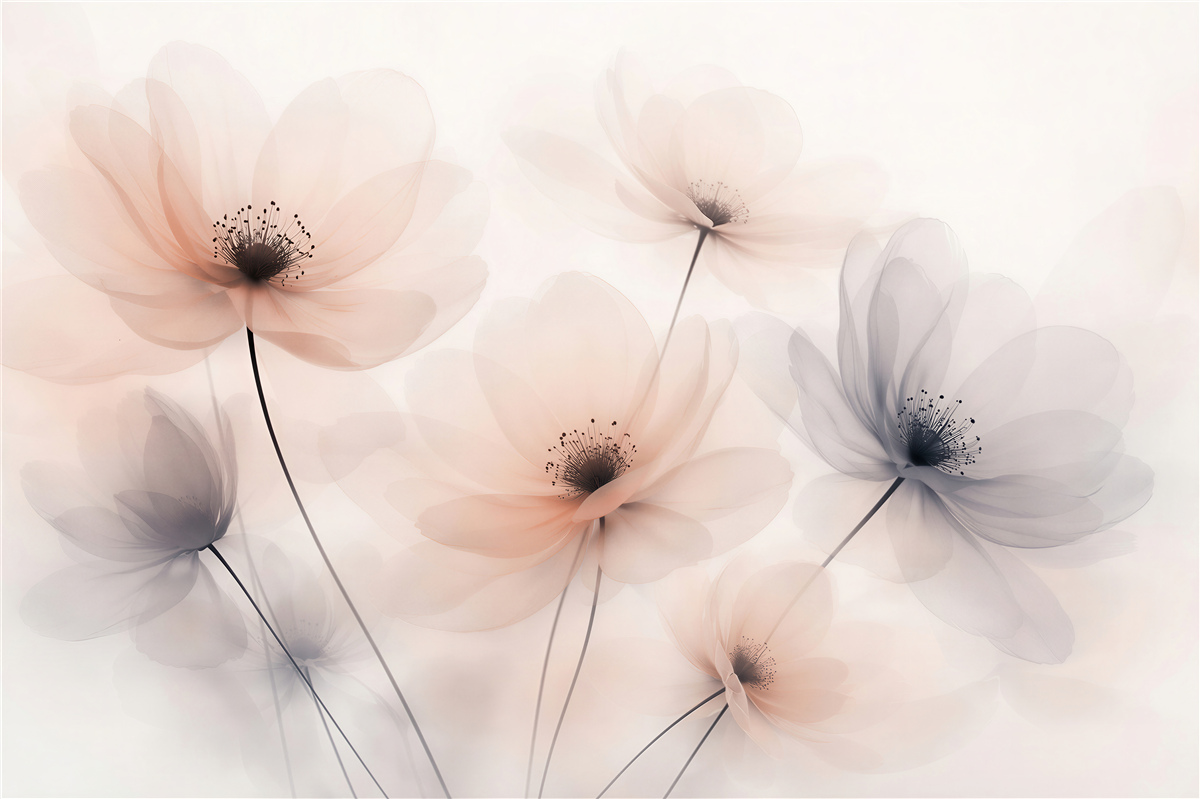Fototapeten Ätherische Blumen im pastelligen Nebel