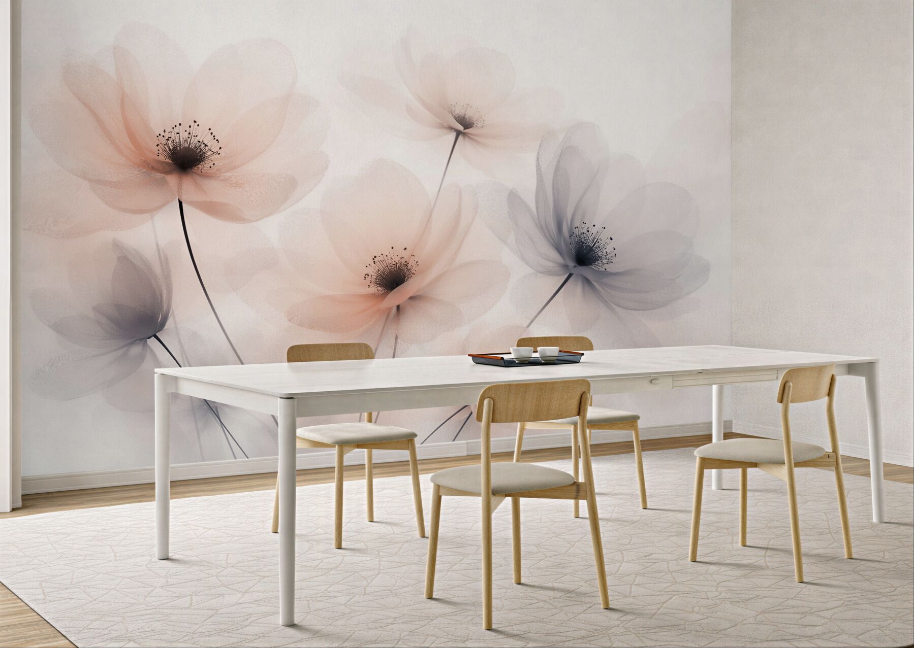 Fototapeten Ätherische Blumen im pastelligen Nebel
