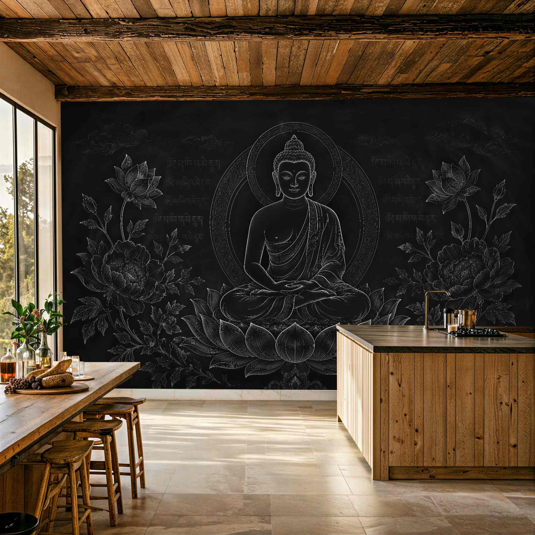 Fototapeten Meditierender Buddha in Schwarz