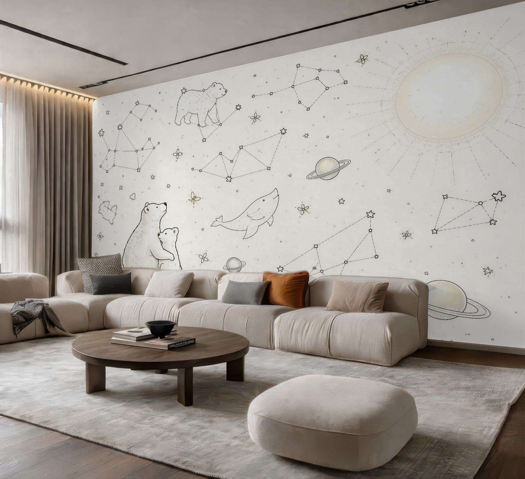 Fototapeten Kosmische Teddybären und Sternbilder