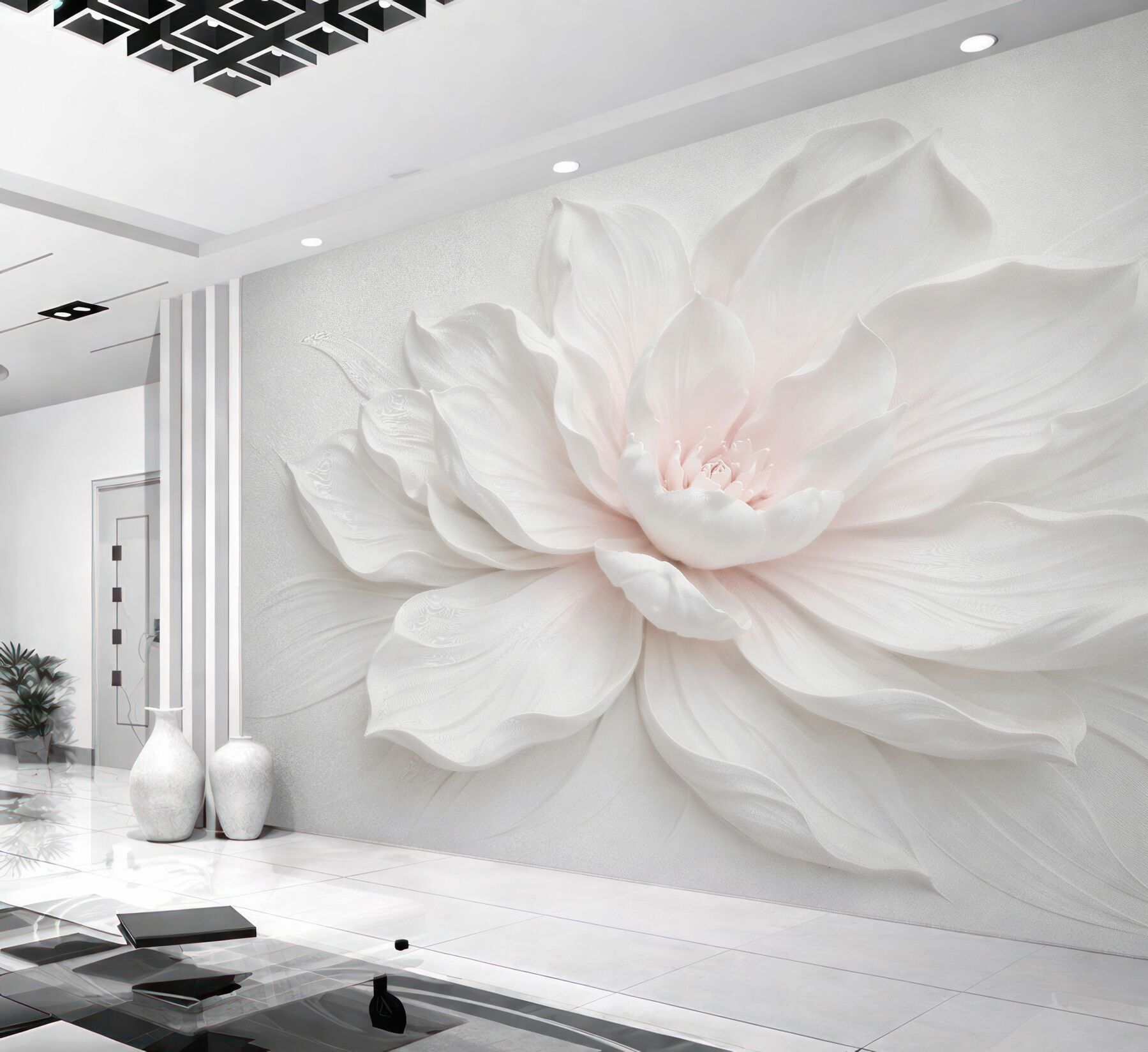 Fototapeten Cremefarbene Blume im zarten Relief