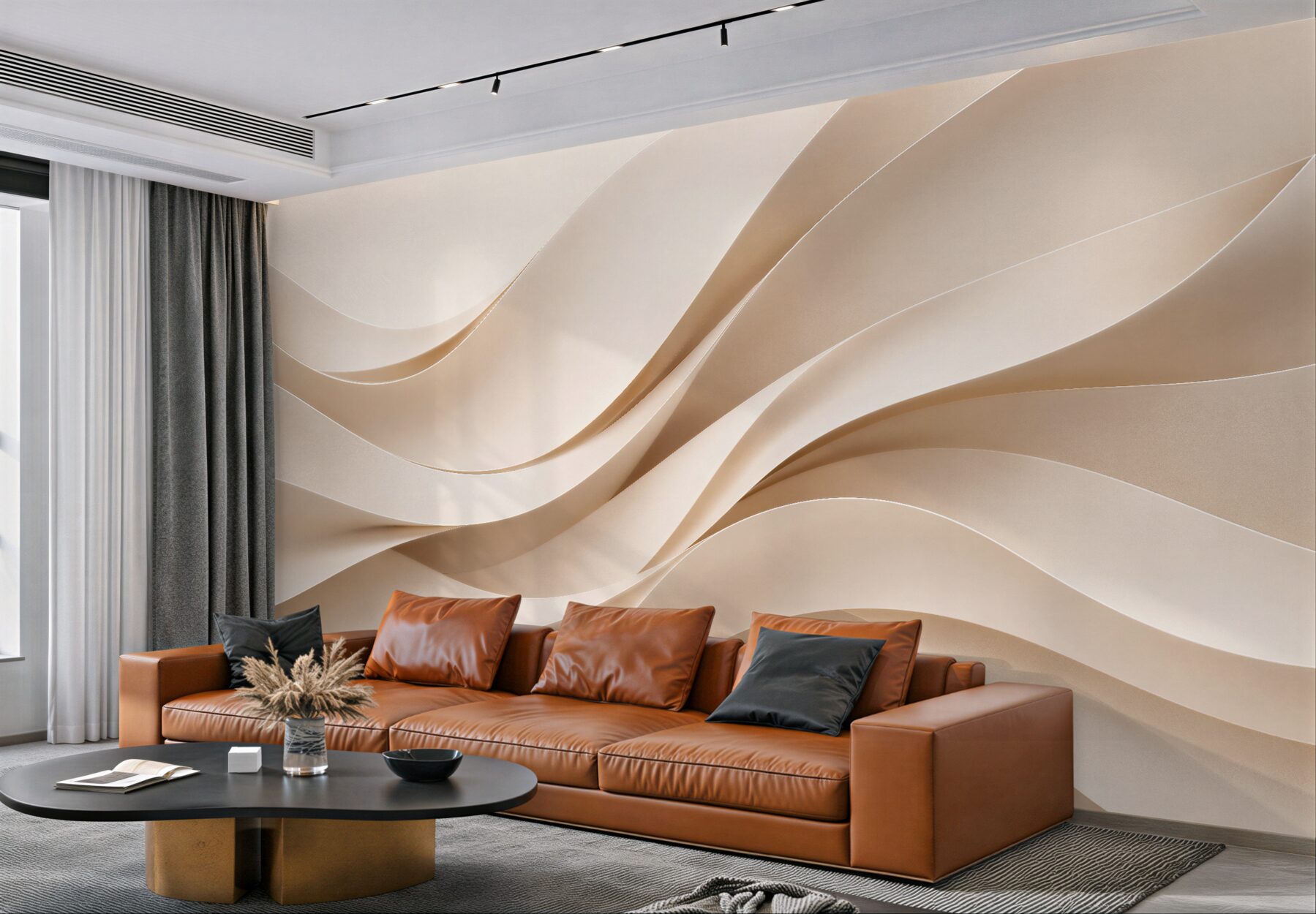 Fototapeten Fließende beige Wellen der Abstraktion