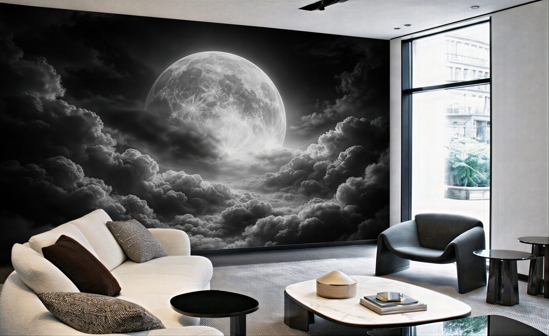 Fototapeten Mond über dunklen Wolken