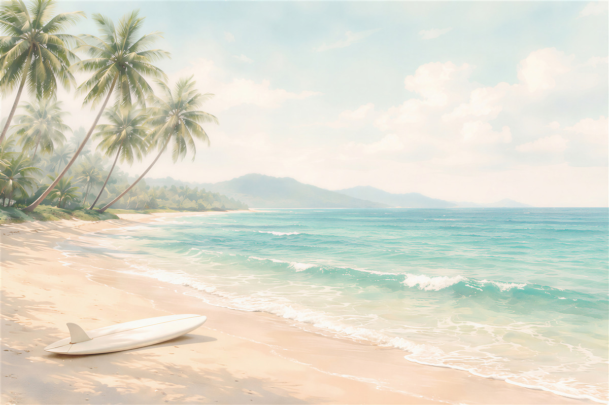 Fototapeten paradiesischer Strand mit Palmen