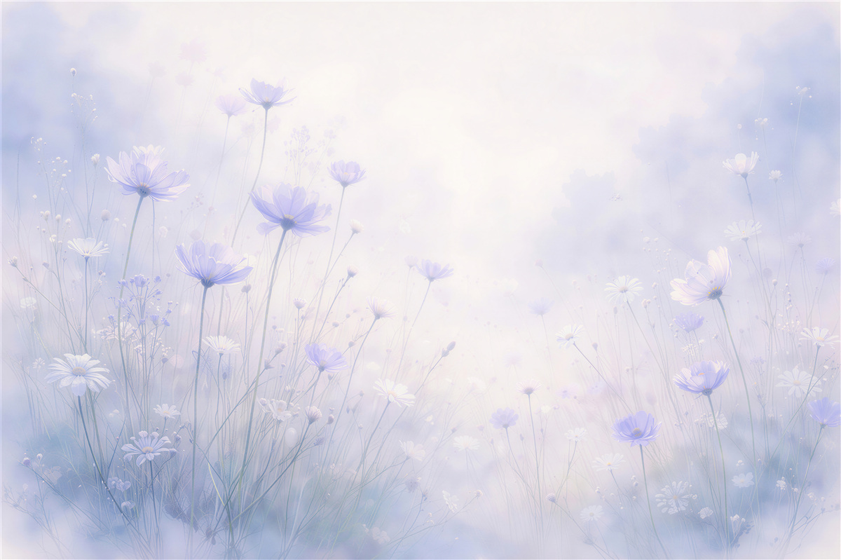 Fototapeten Pastellfarbene Wiese im Nebel