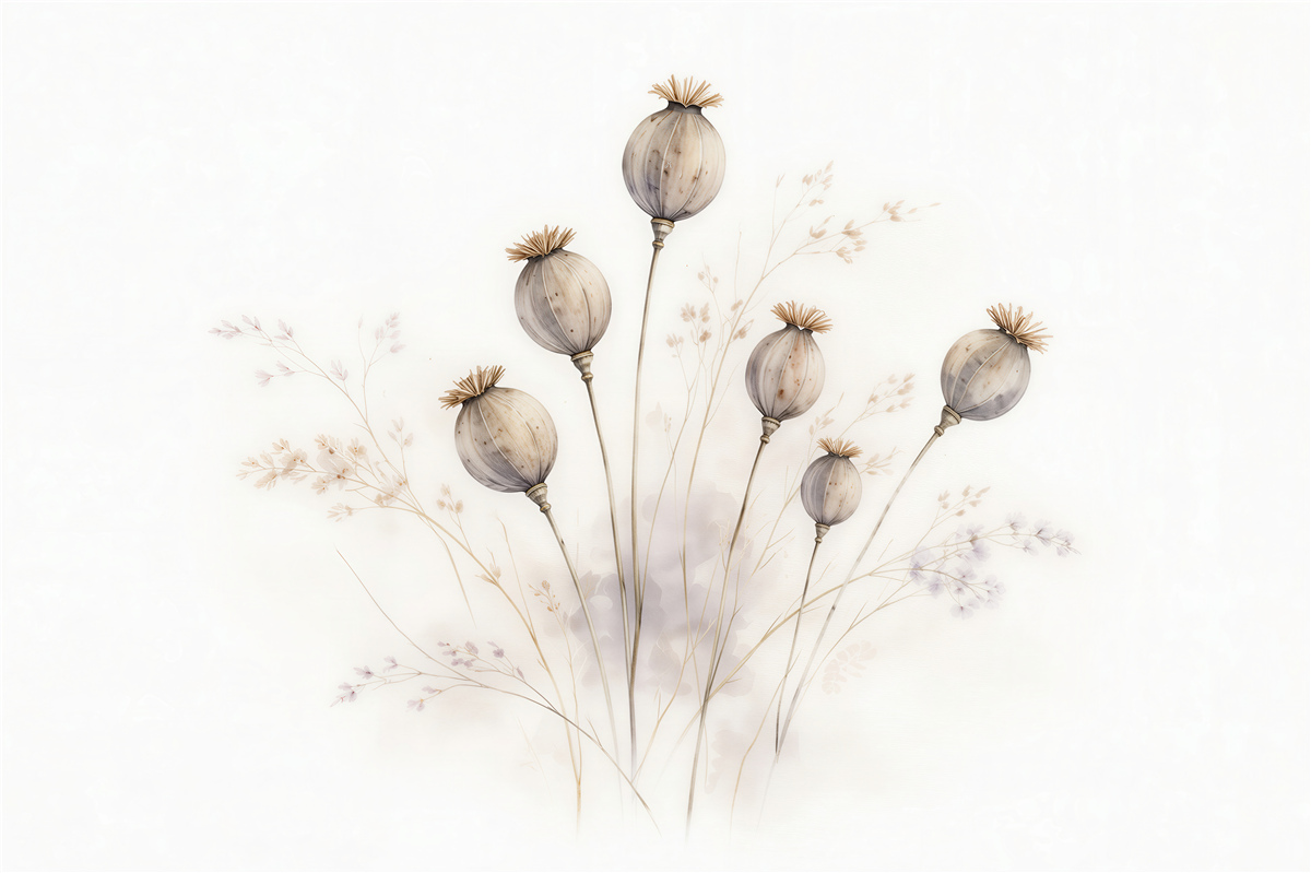 Fototapeten Zarte minimalistische Mohnblüten