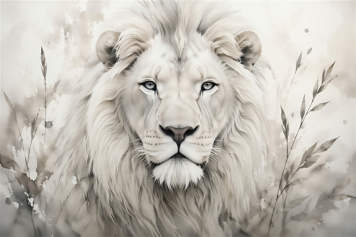 Fototapeten Weißer Löwe in subtiler Aquarelloptik