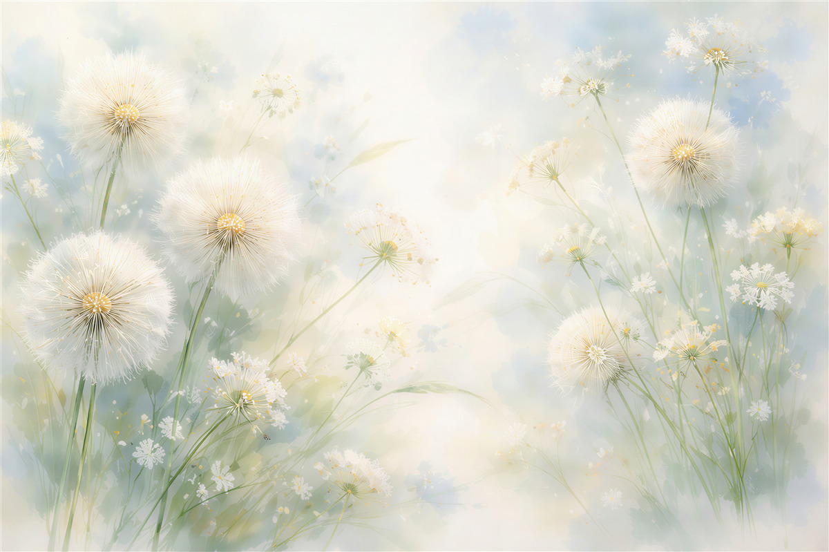 Fototapeten Zarte Pusteblumen auf der Wiese