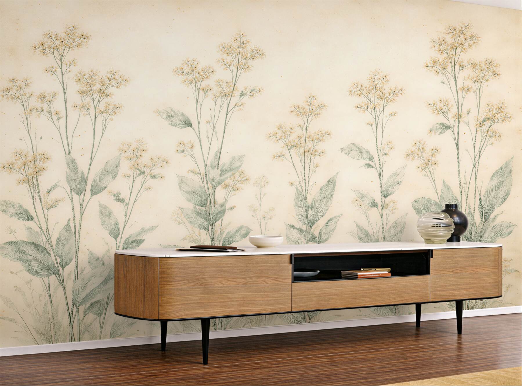 Fototapeten Zarte Feldblumen in Beige