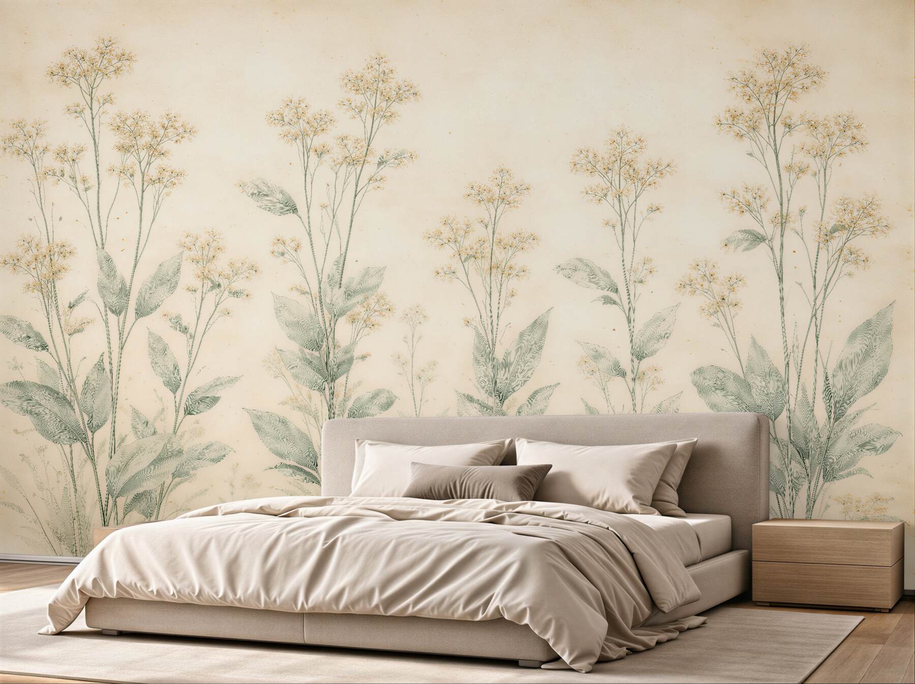 Fototapeten Zarte Feldblumen in Beige