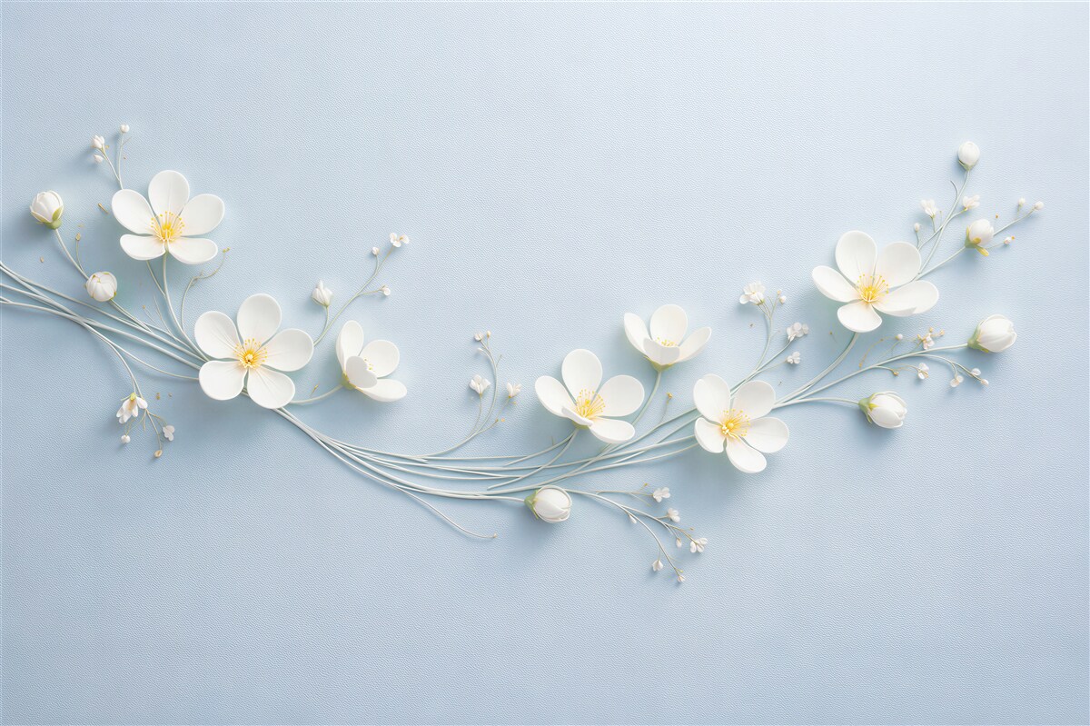 Fototapeten Weiße Blumen auf blauem Relief