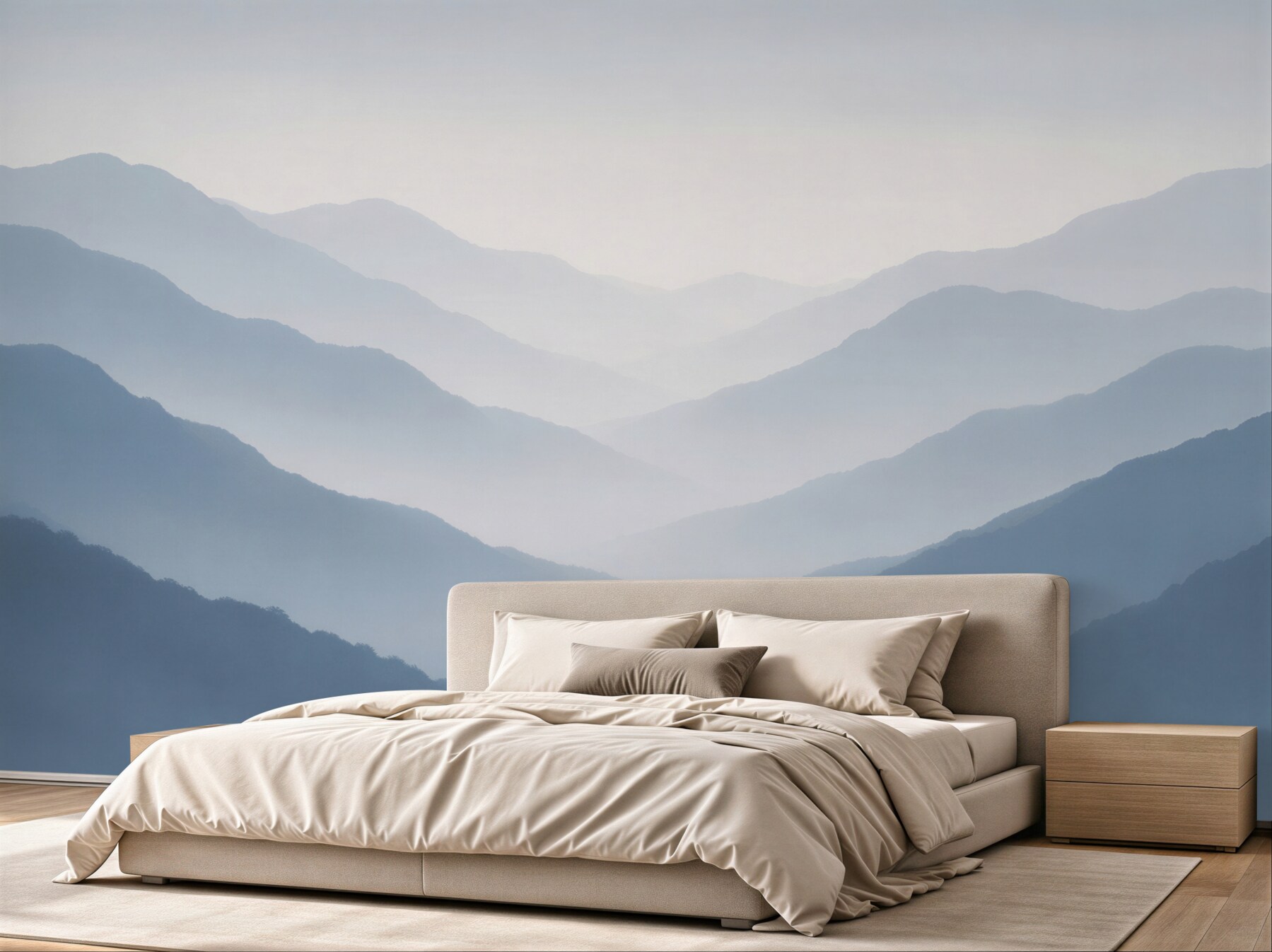 Fototapeten Nebliges Blau der Berge im Morgengrauen