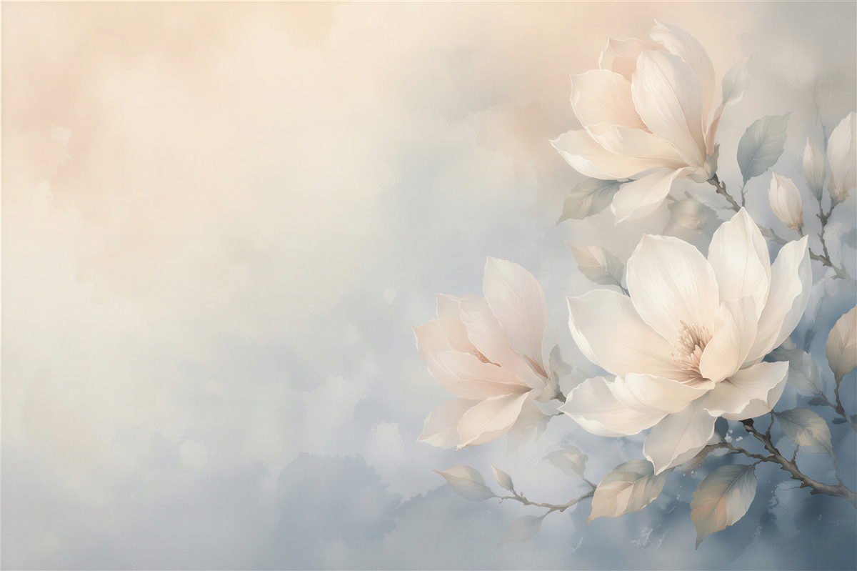 Fototapeten Cremige Magnolien im leuchtenden Dunst