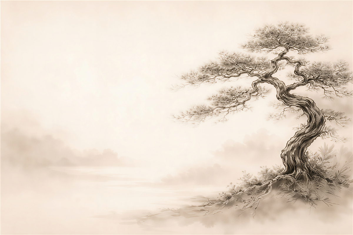 Fototapeten Einsamer Baum in Sepia