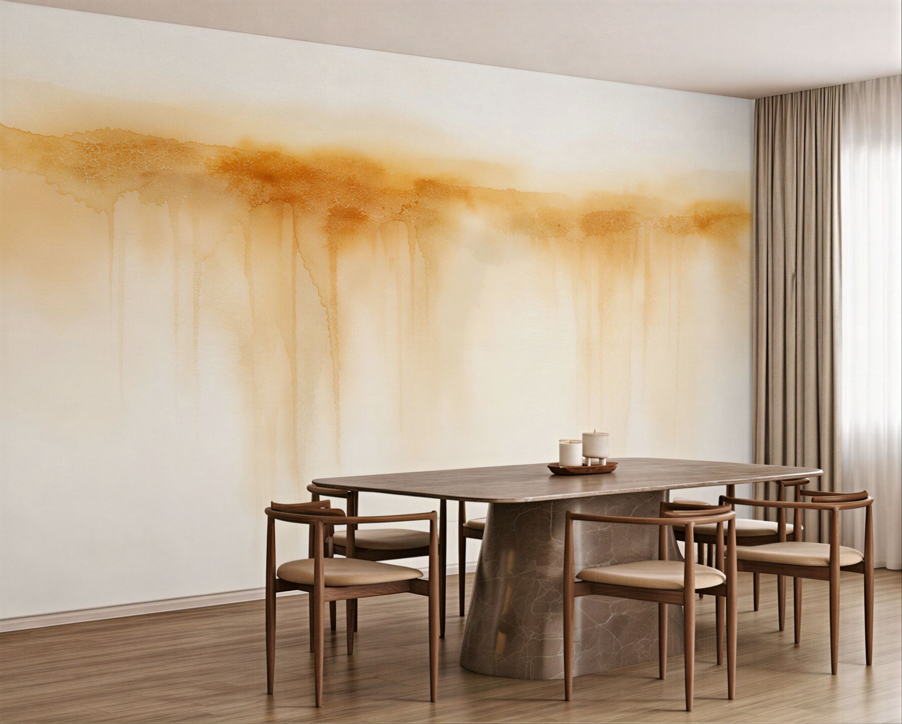 Fototapeten Goldener Aquarellnebel