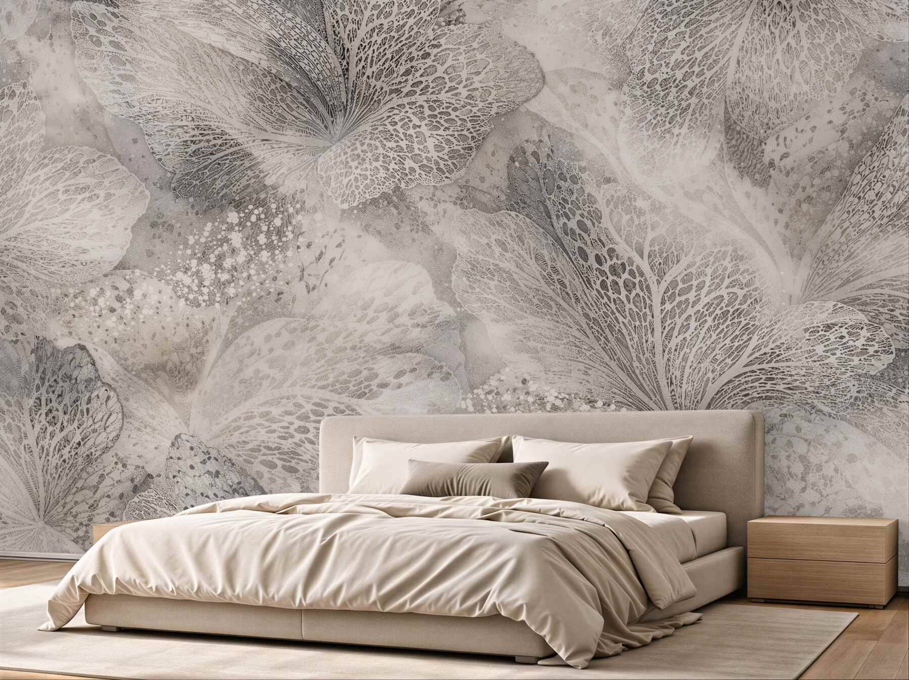 Fototapeten Spitzenblumen im beigen Nebel