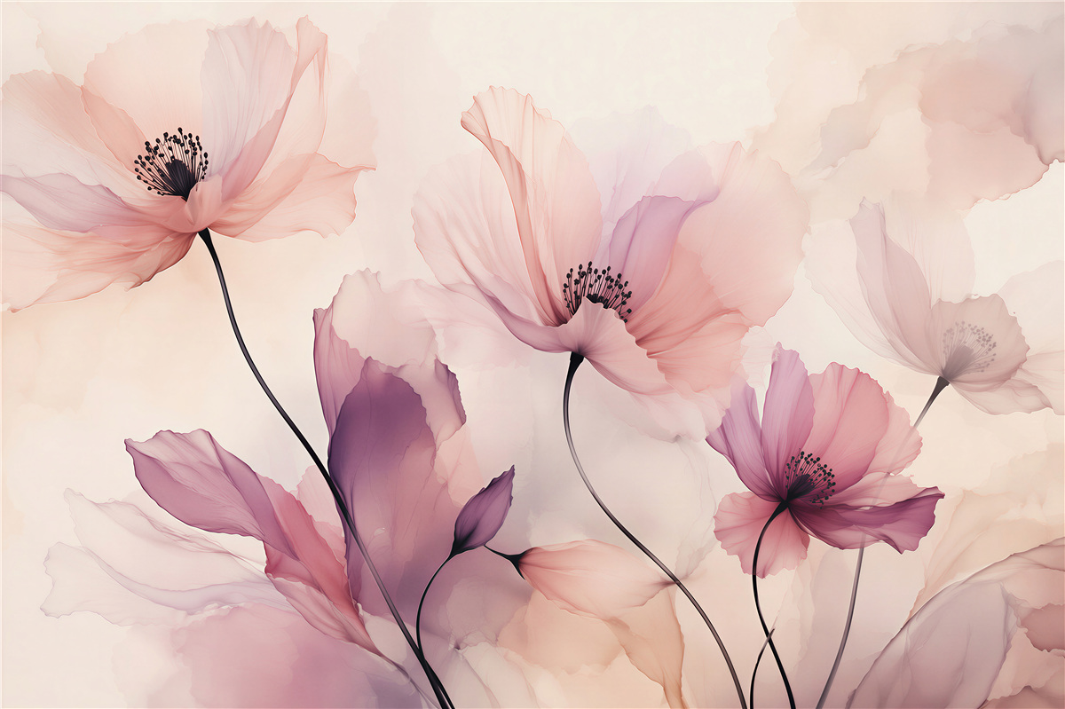 Fototapeten Pudrige Mohnblumen in aquarellhafter Leichtigkeit