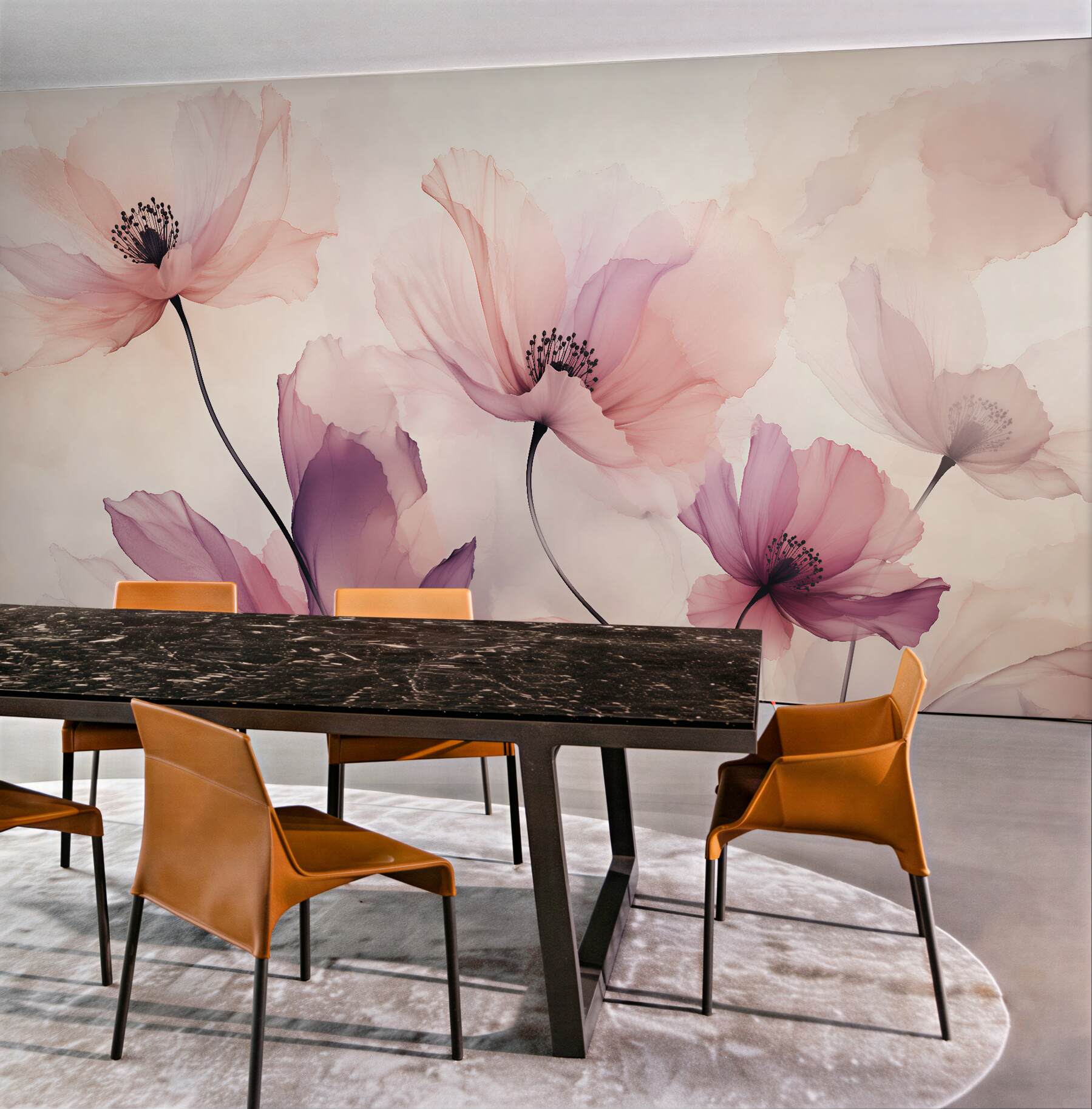 Fototapeten Pudrige Mohnblumen in aquarellhafter Leichtigkeit