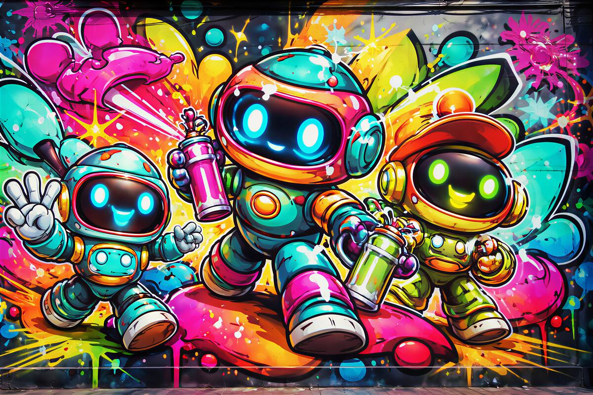 Fototapeten Bunte Roboter im Street-Art-Stil