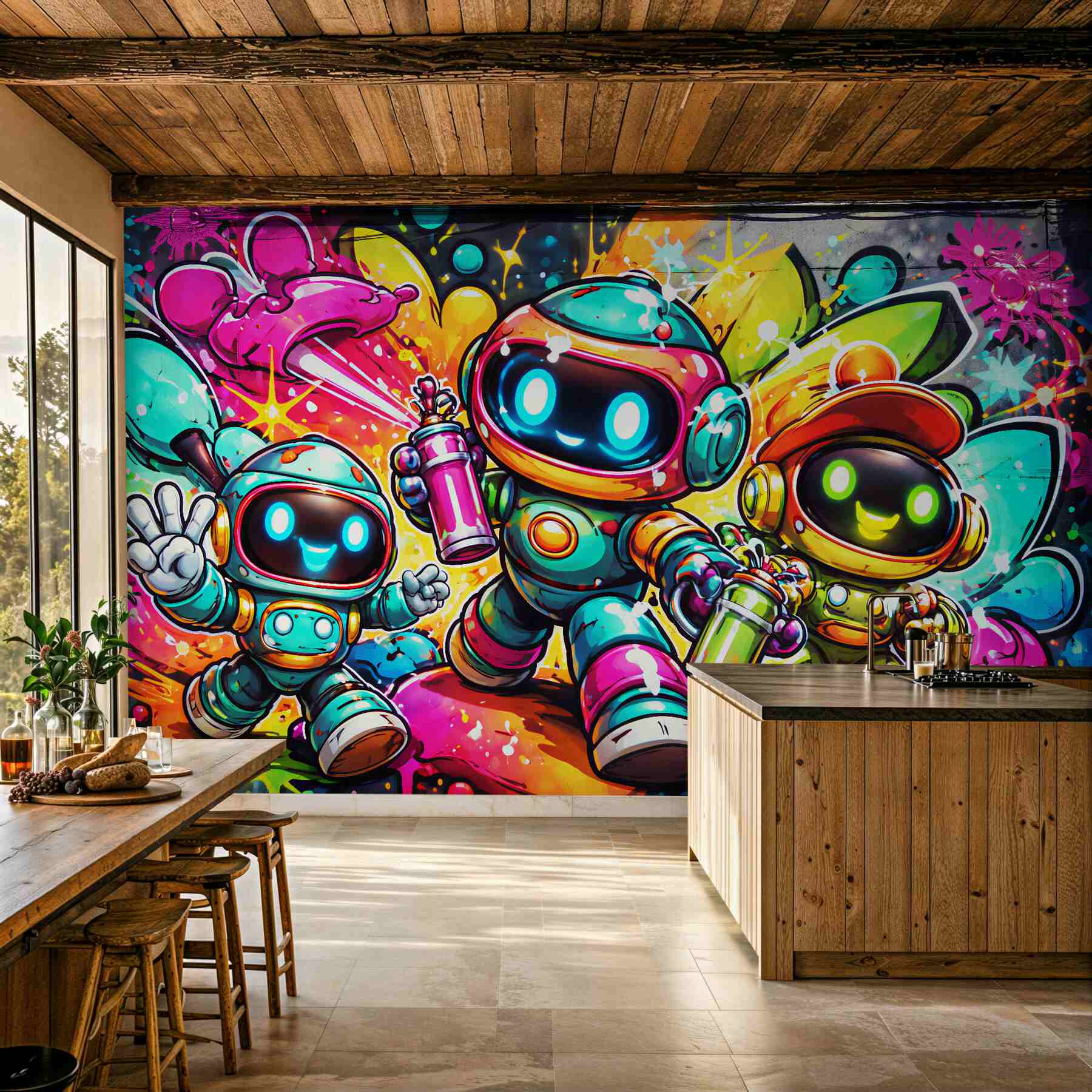 Fototapeten Bunte Roboter im Street-Art-Stil