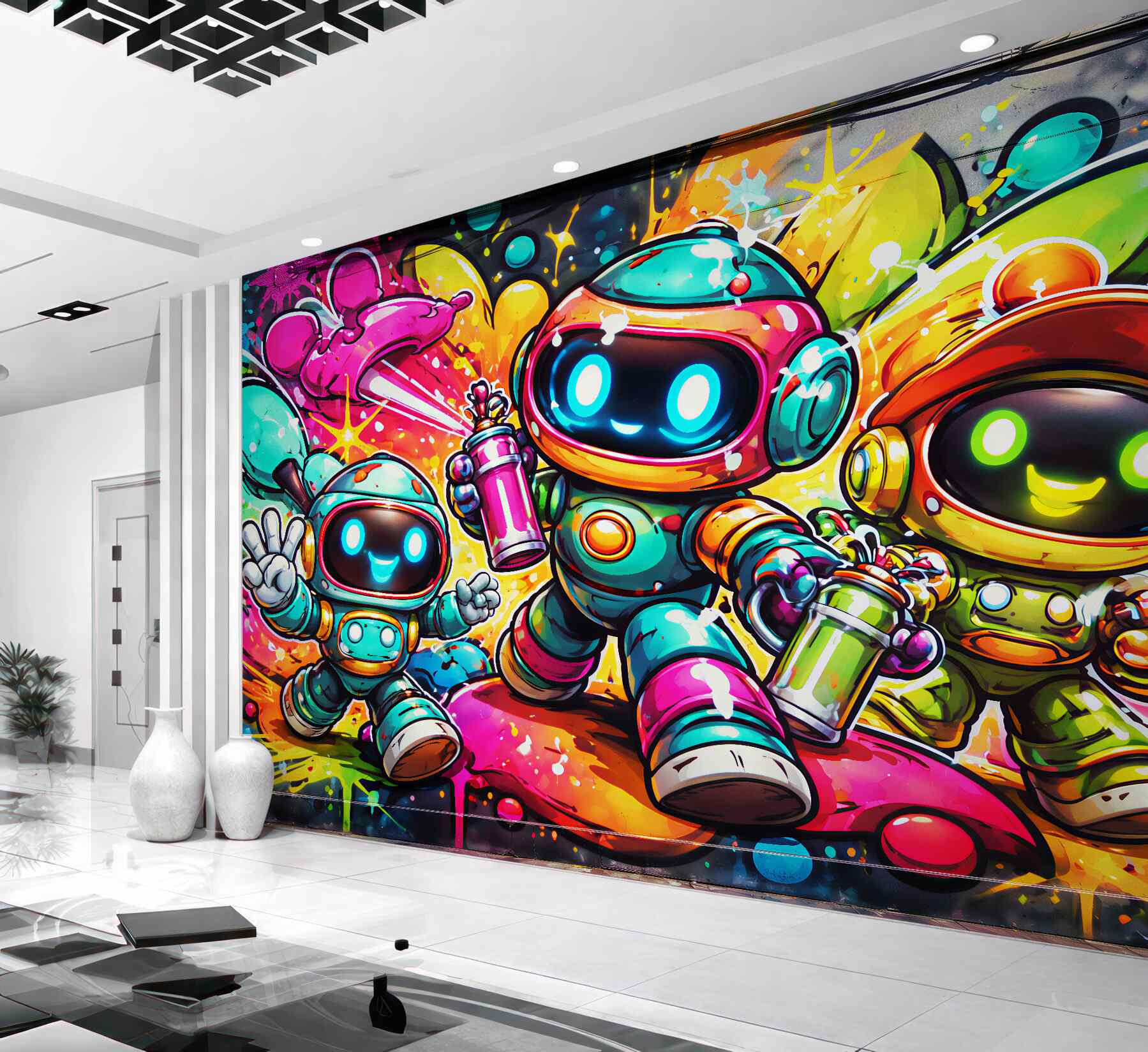 Fototapeten Bunte Roboter im Street-Art-Stil