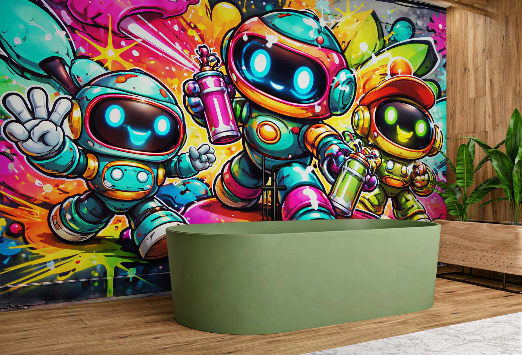 Fototapeten Bunte Roboter im Street-Art-Stil