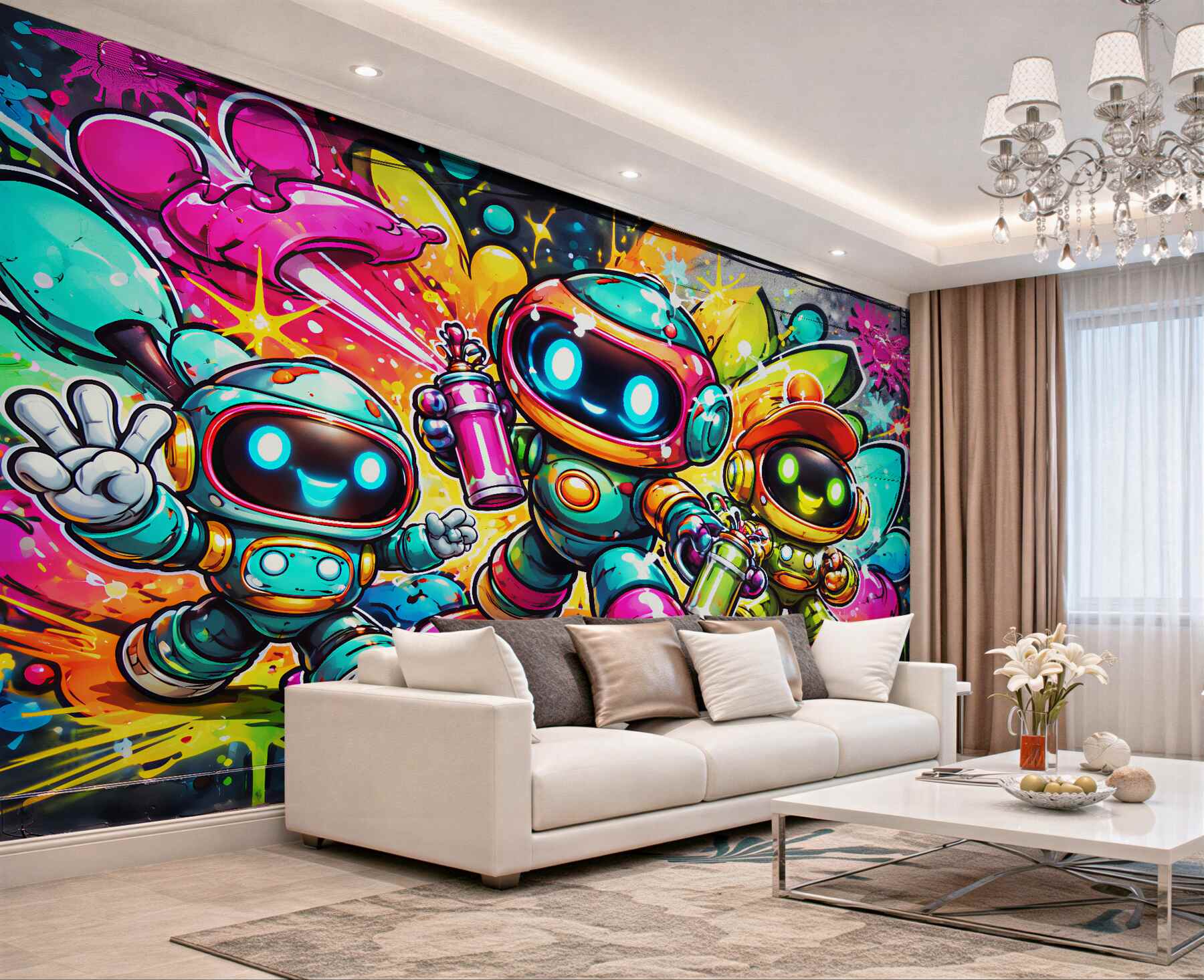 Fototapeten Bunte Roboter im Street-Art-Stil
