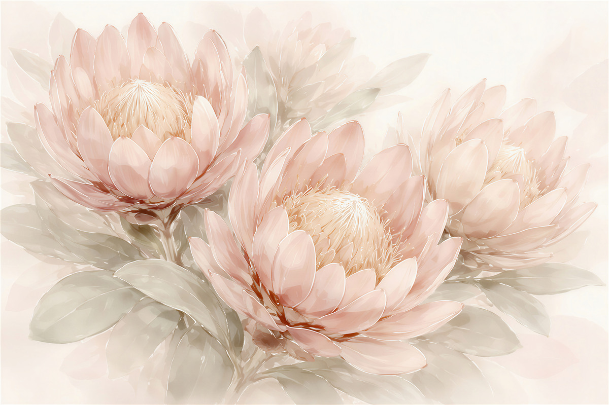 Fototapeten Puderfarbene Blumen im eleganten Schimmer