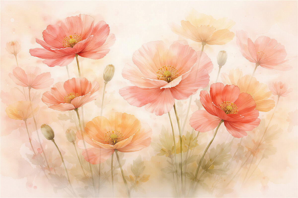Fototapeten Pastellmohn im Morgengrauen