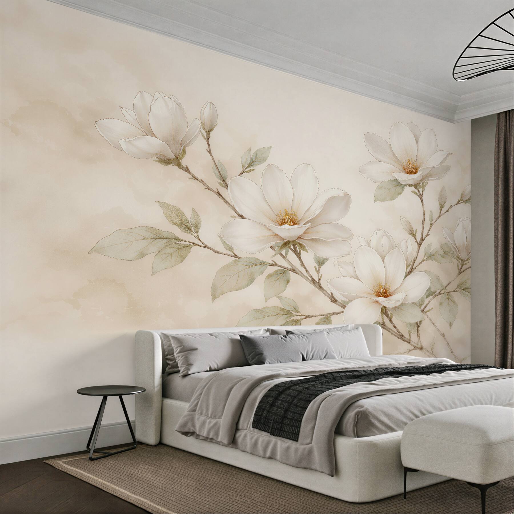 Fototapeten Cremige Magnolie in zarter Blüte