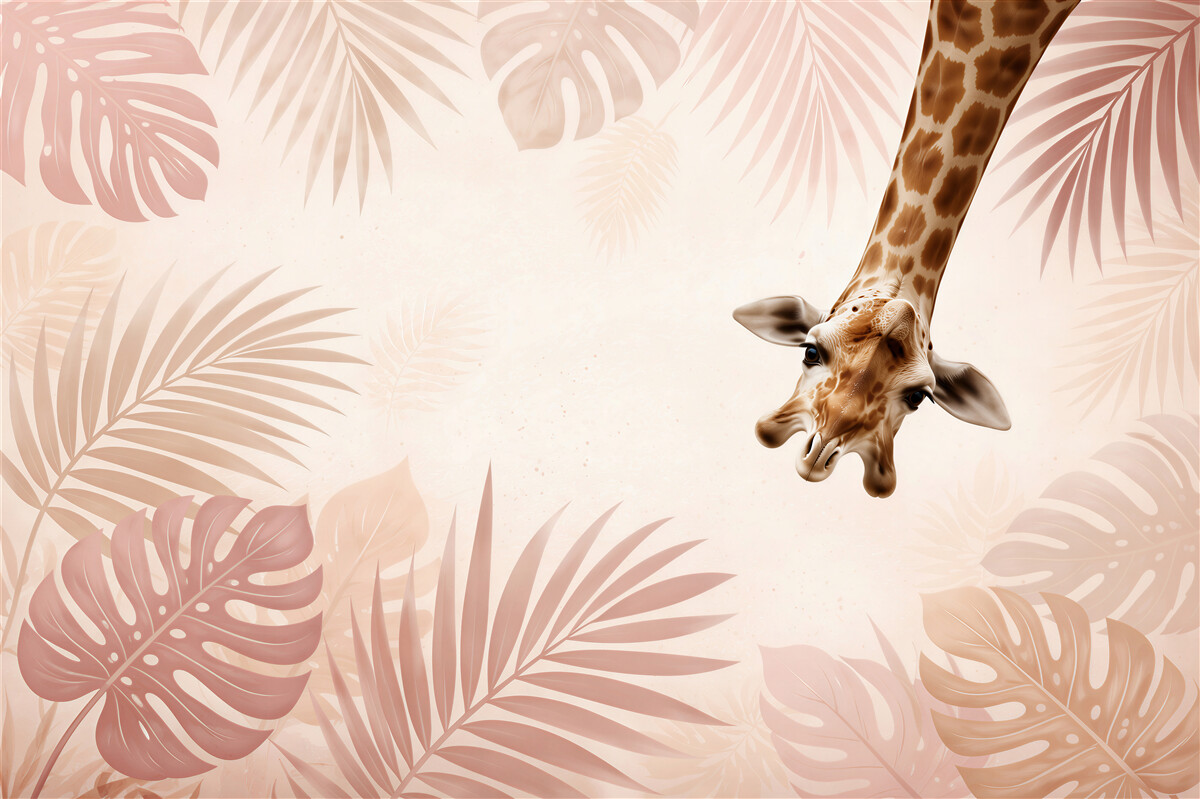 Fototapeten Giraffe in puderfarbenen Blättern