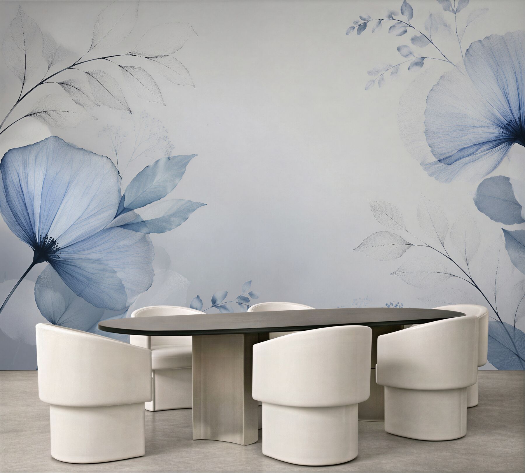 Fototapeten Blaue Blumen minimalistischer Zartheit