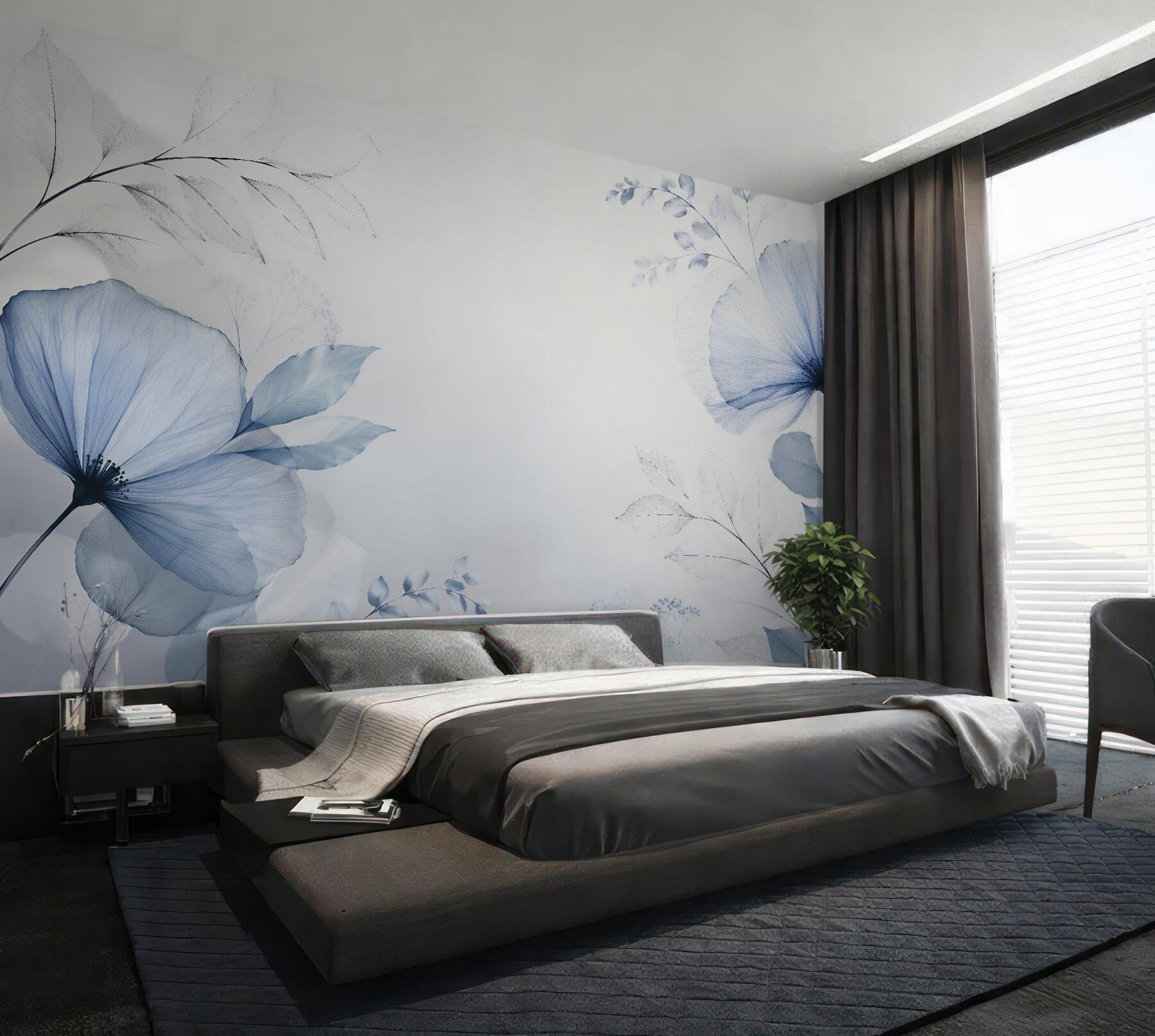 Fototapeten Blaue Blumen minimalistischer Zartheit