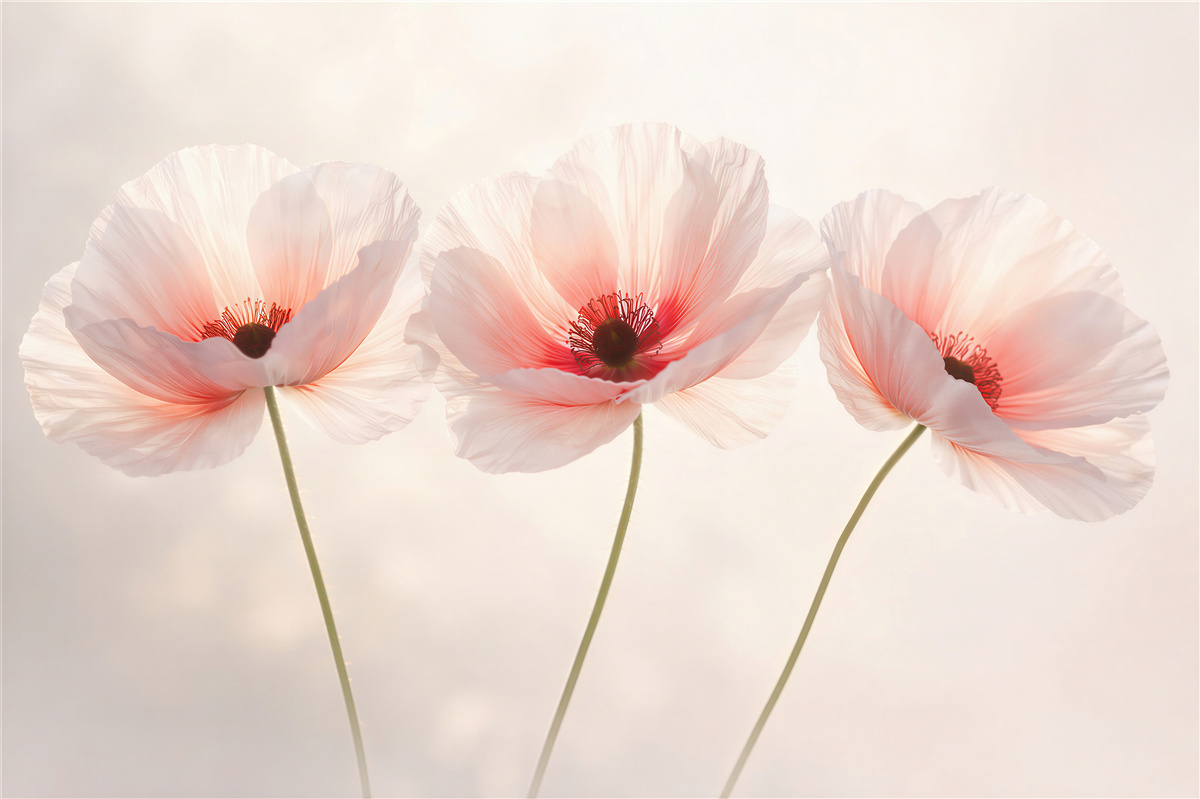 Fototapeten Zarte Mohnblumen im Glanz