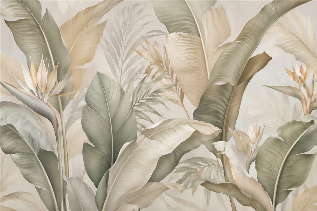 Fototapeten Beige tropische Eleganz der Blätter
