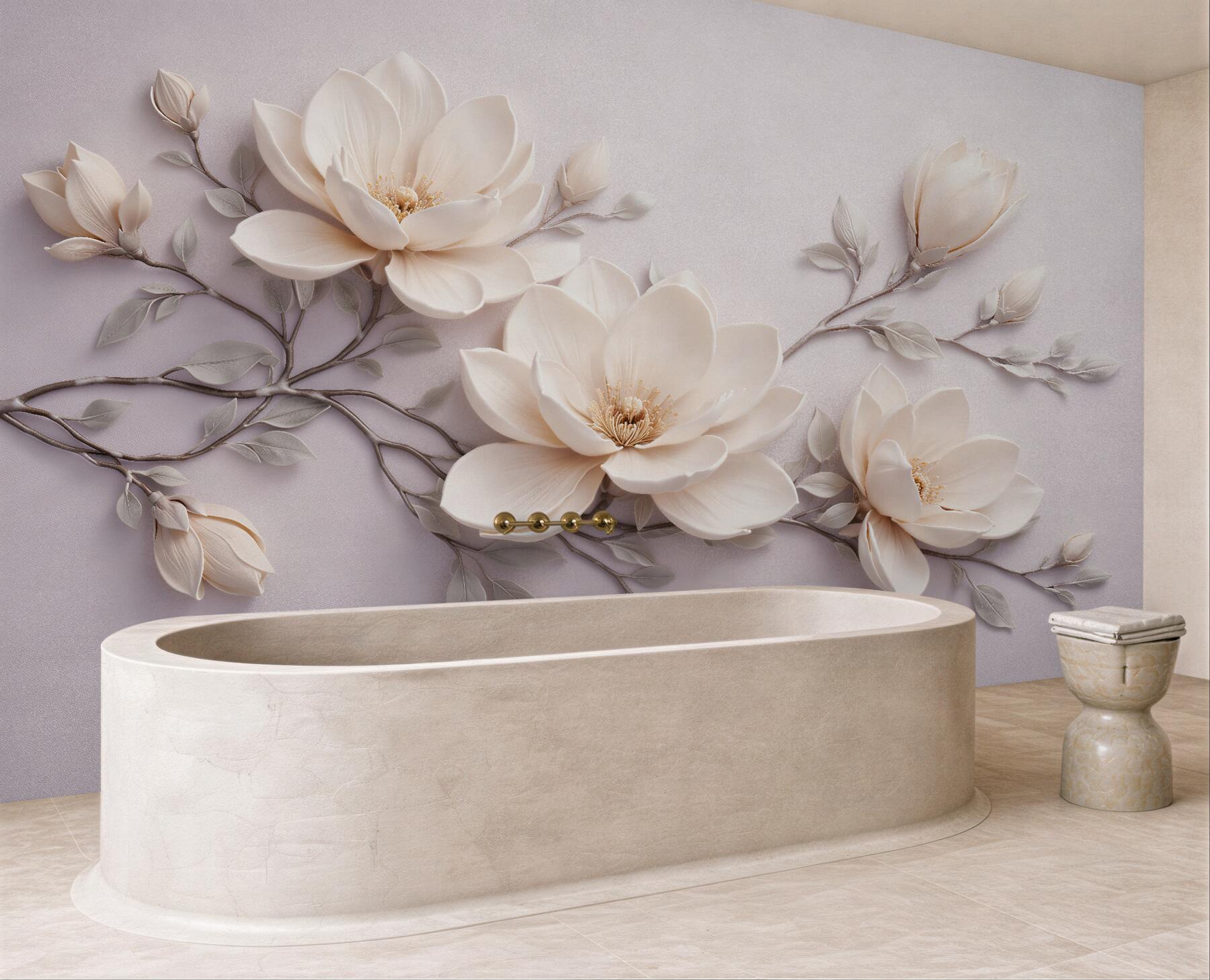 Fototapeten Cremefarbene Magnolie im 3D-Stil