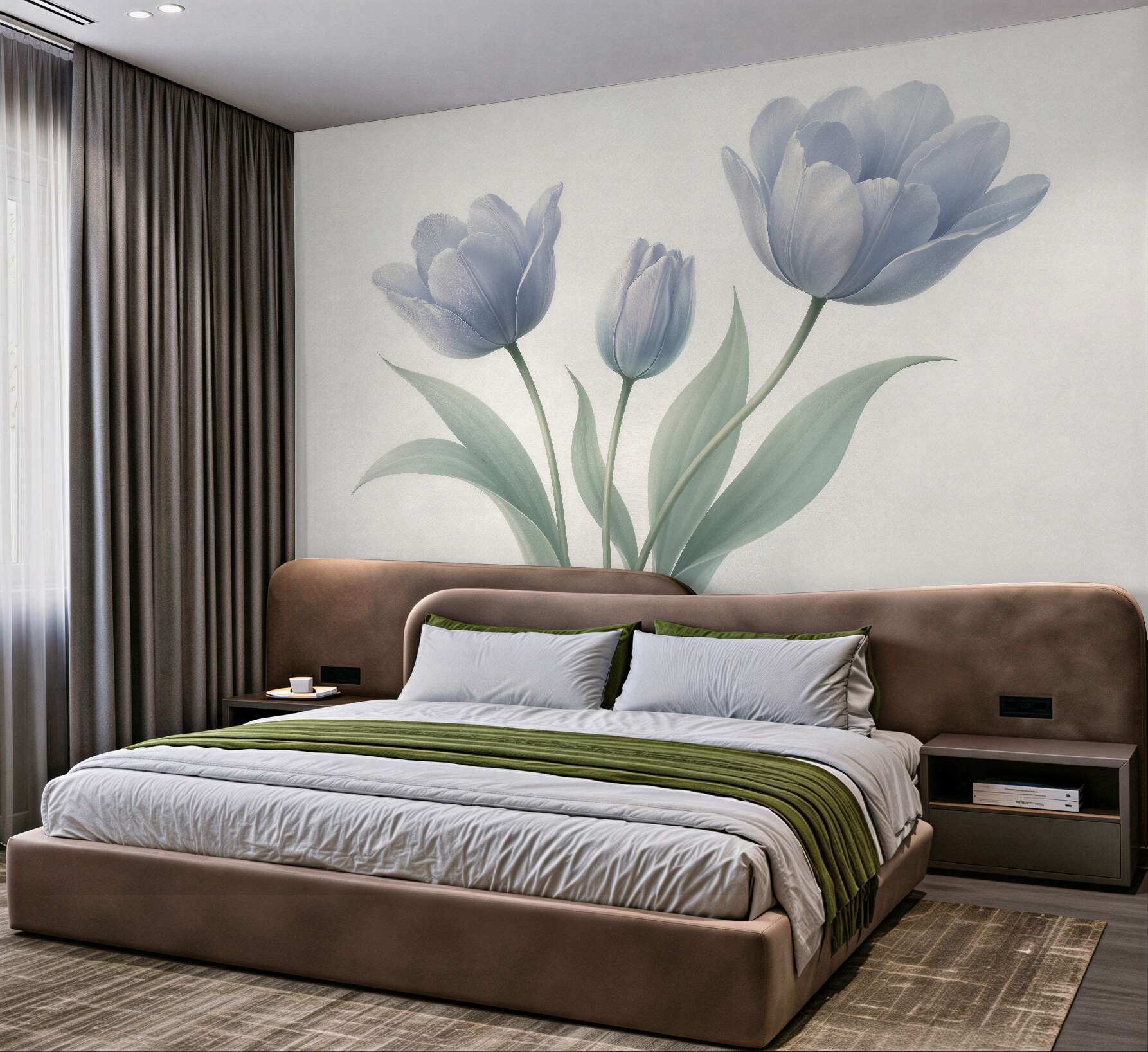 Fototapeten Blaue Tulpen in zartem Schimmer