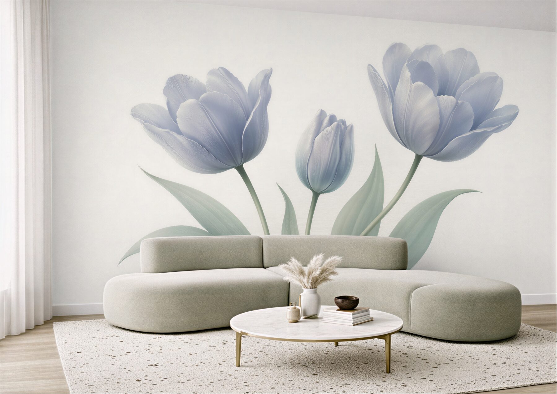 Fototapeten Blaue Tulpen in zartem Schimmer