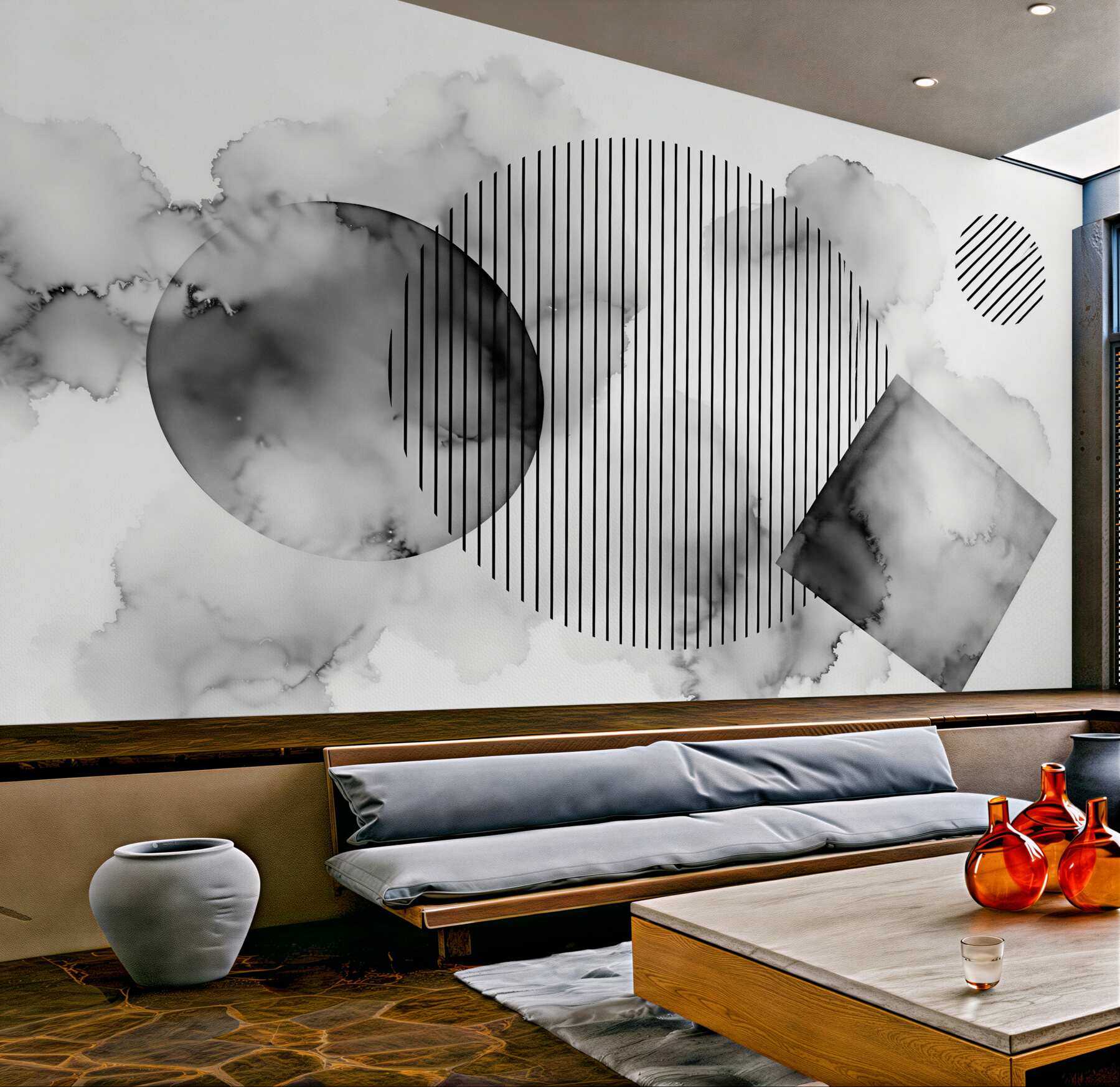 Fototapeten Graue Abstraktion mit Geometrie
