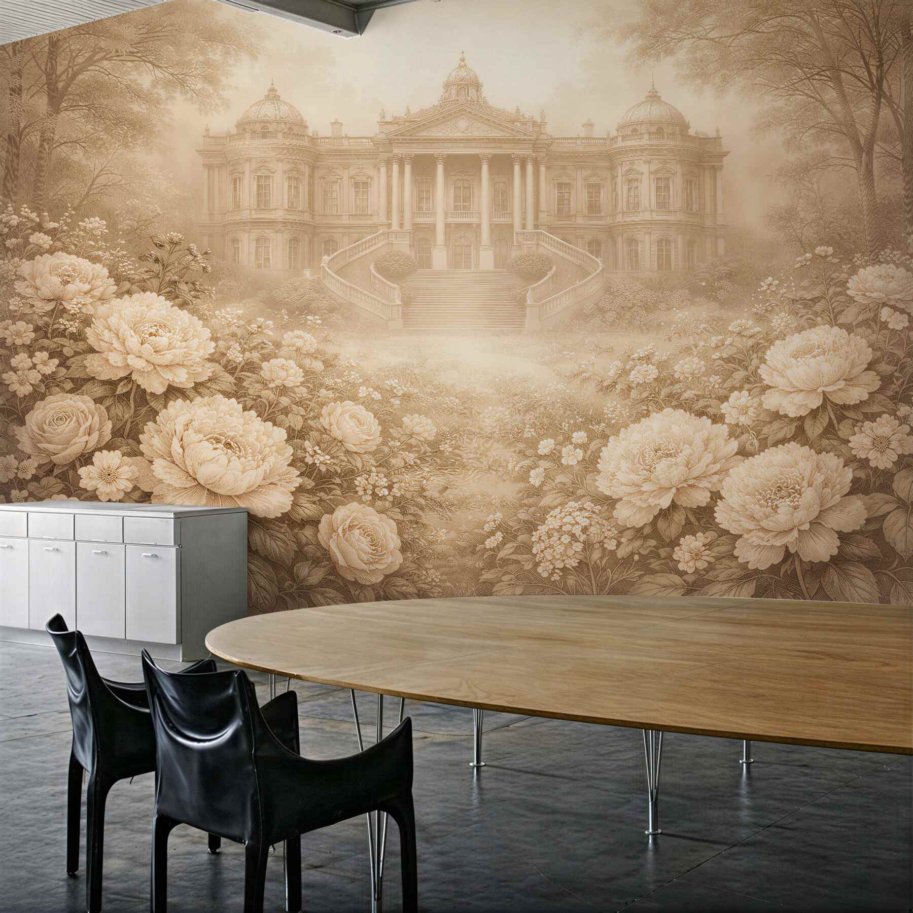 Fototapeten Palast im blumigen Nebelschleier