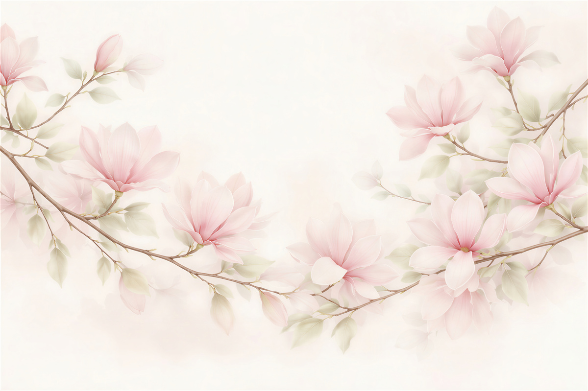 Fototapeten Pastellfarbene Magnolien an subtilen Zweigen
